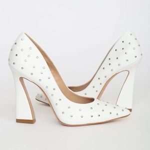 Schutz Belmira White Stud Leather Pumps wedding bride